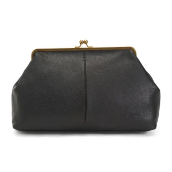 AMERICAN LEATHER CO. Leather Oversized Kiss Lock Clutch - Picture 1 of 4